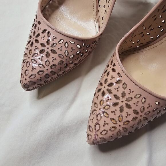 Prada Womens Vernice Cipria Blush Nude Pink Laser Cut Floral High Heels 38.5 - Picture 3 of 15